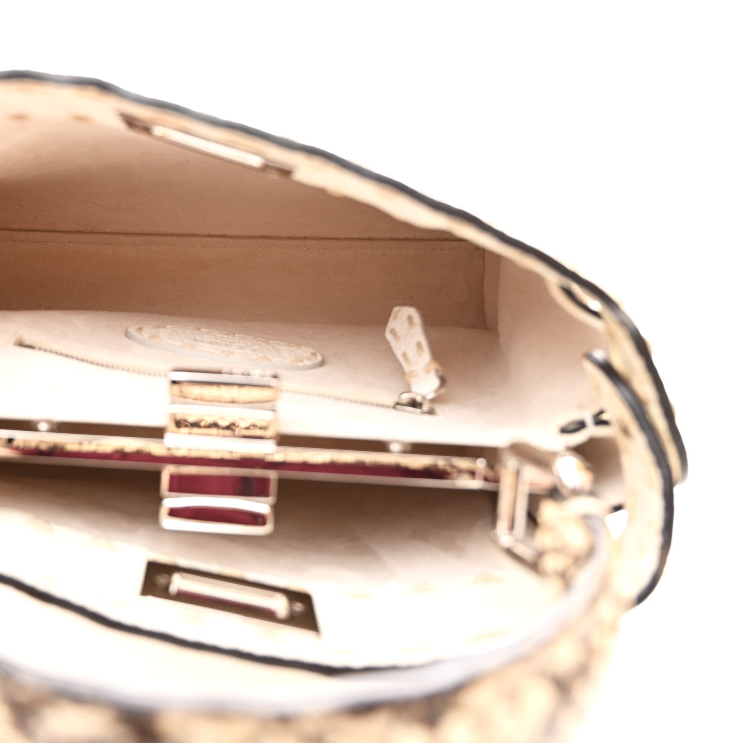 Fendi Cuoio Romano Snakeskin Selleria Mini Peekaboo Iconic Satchel White Stone 5 of 13