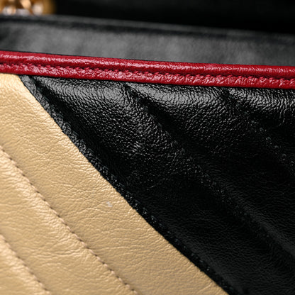 Gucci Vintage Effect Calfskin Matelasse Diagonal Striped Small Torchon GG Marmont Shoulder Bag Black Beige 10 of 11
