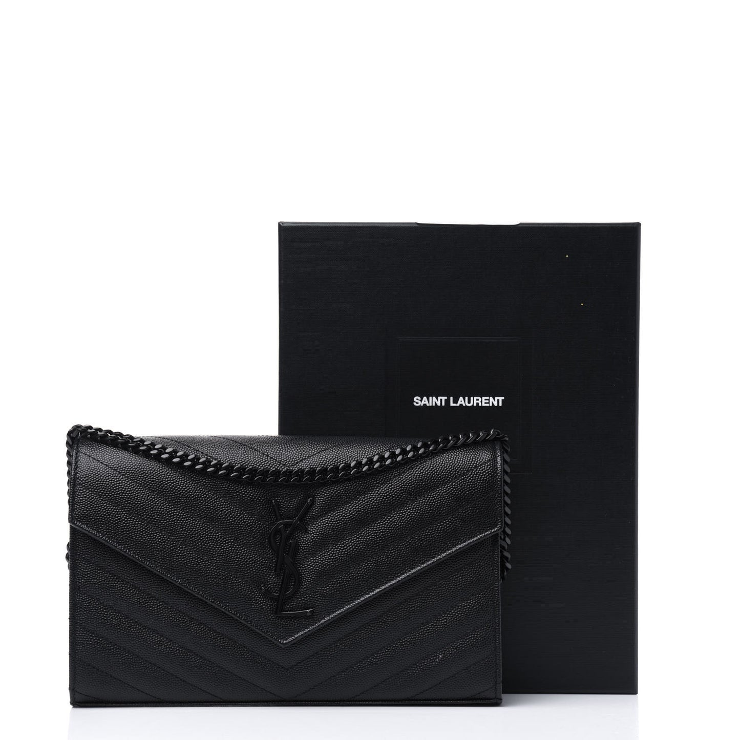 Grain De Poudre Matelasse Chevron Monogram Chain Wallet Black
