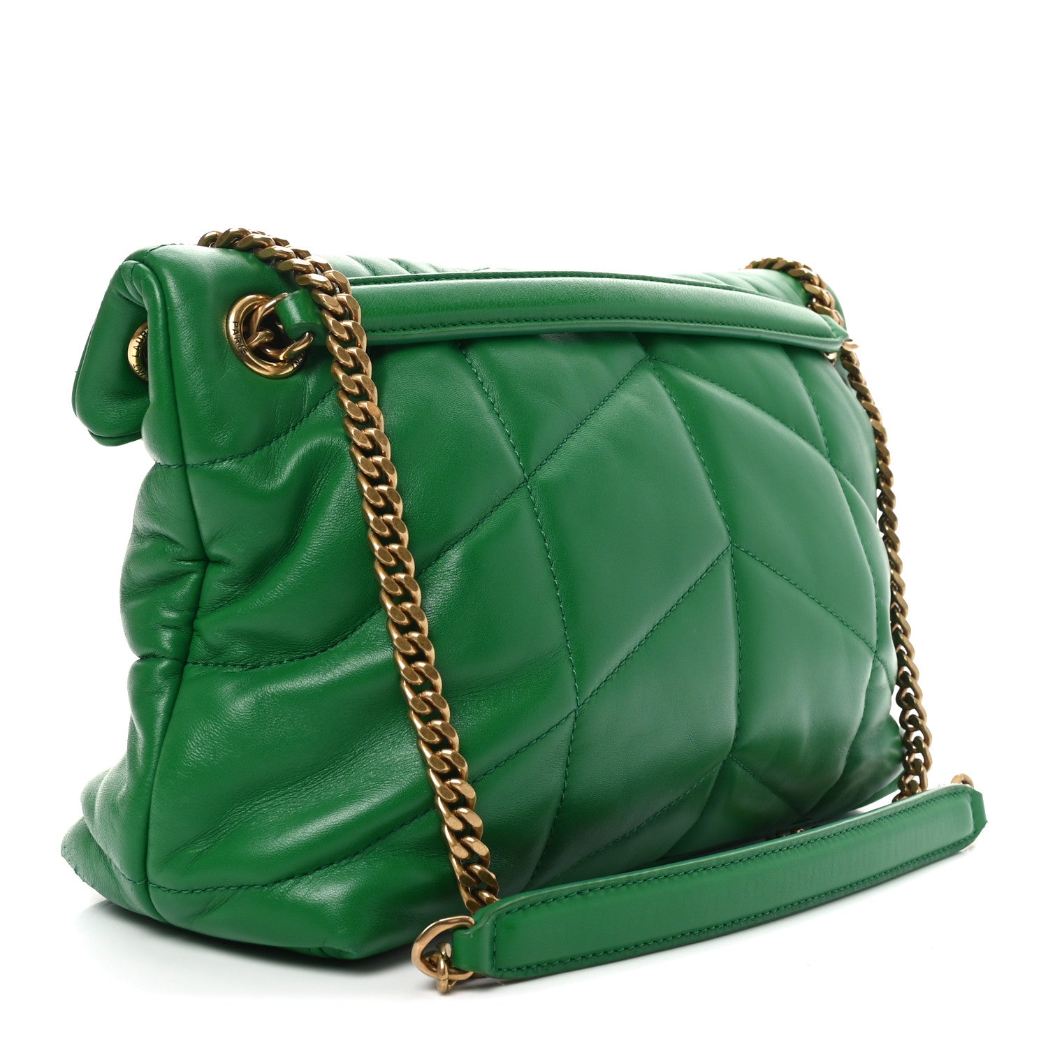 Saint Laurent Lambskin Quilted Small Loulou Puffer Monogram Chain Satchel New Vert 3 of 10
