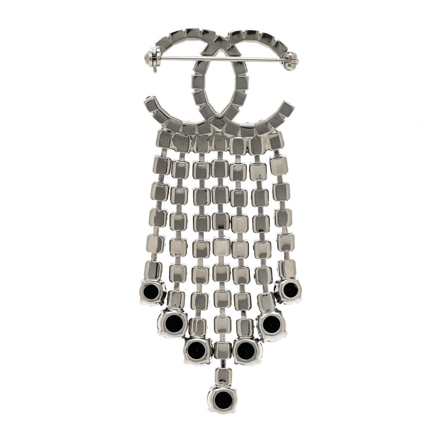 Crystal Fringe CC Brooch Black