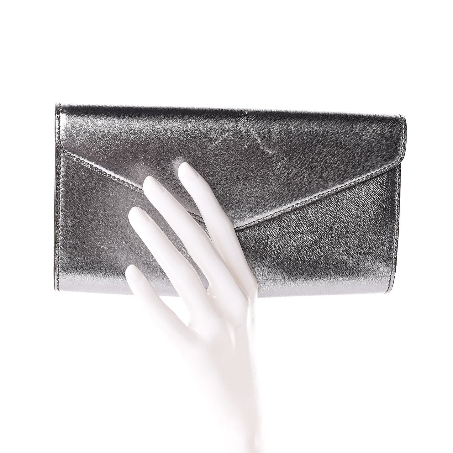 Metallic Calfskin Y-Mail Clutch Silver