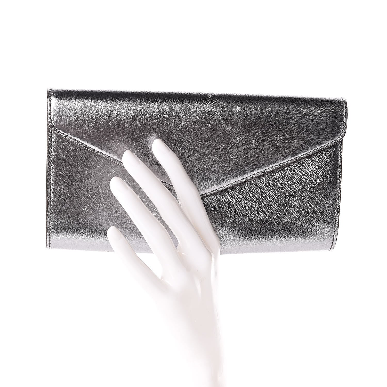 Saint Laurent Metallic Calfskin Y-Mail Clutch Silver 2 of 9
