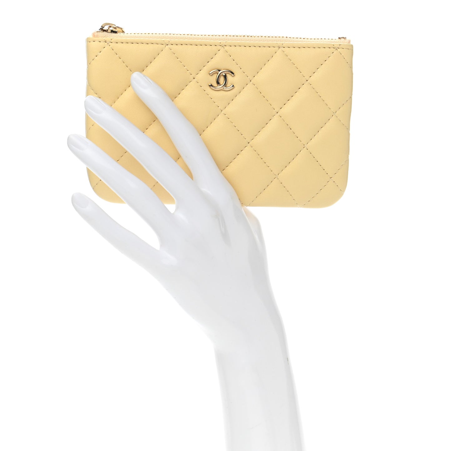 Lambskin Quilted Small Cosmetic Case Yellow