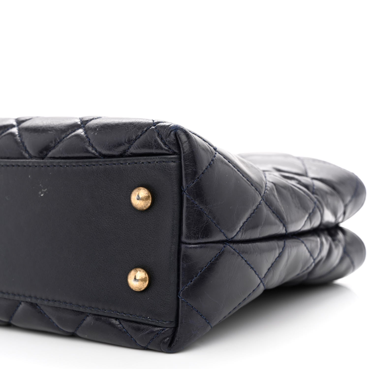 Chanel Glazed Calfskin Quilted Small Gold Bar Tote Navy Blue 11 of 14