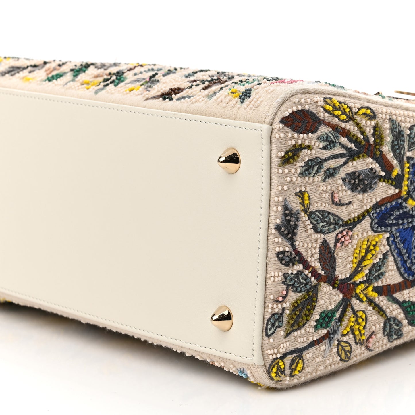 Calfskin Embroidered Medium Lady Dior White Multicolor