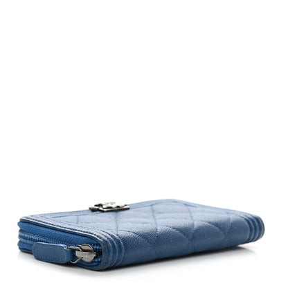 Chanel Caviar Quilted Boy Small Zip Around Wallet Blue 4 of 18
