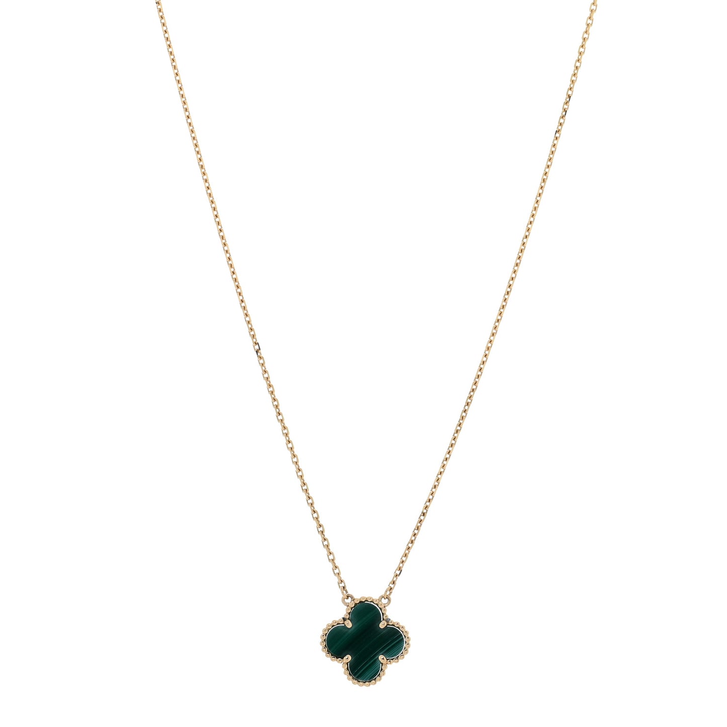 18K Yellow Gold Malachite Vintage Alhambra Pendant Necklace