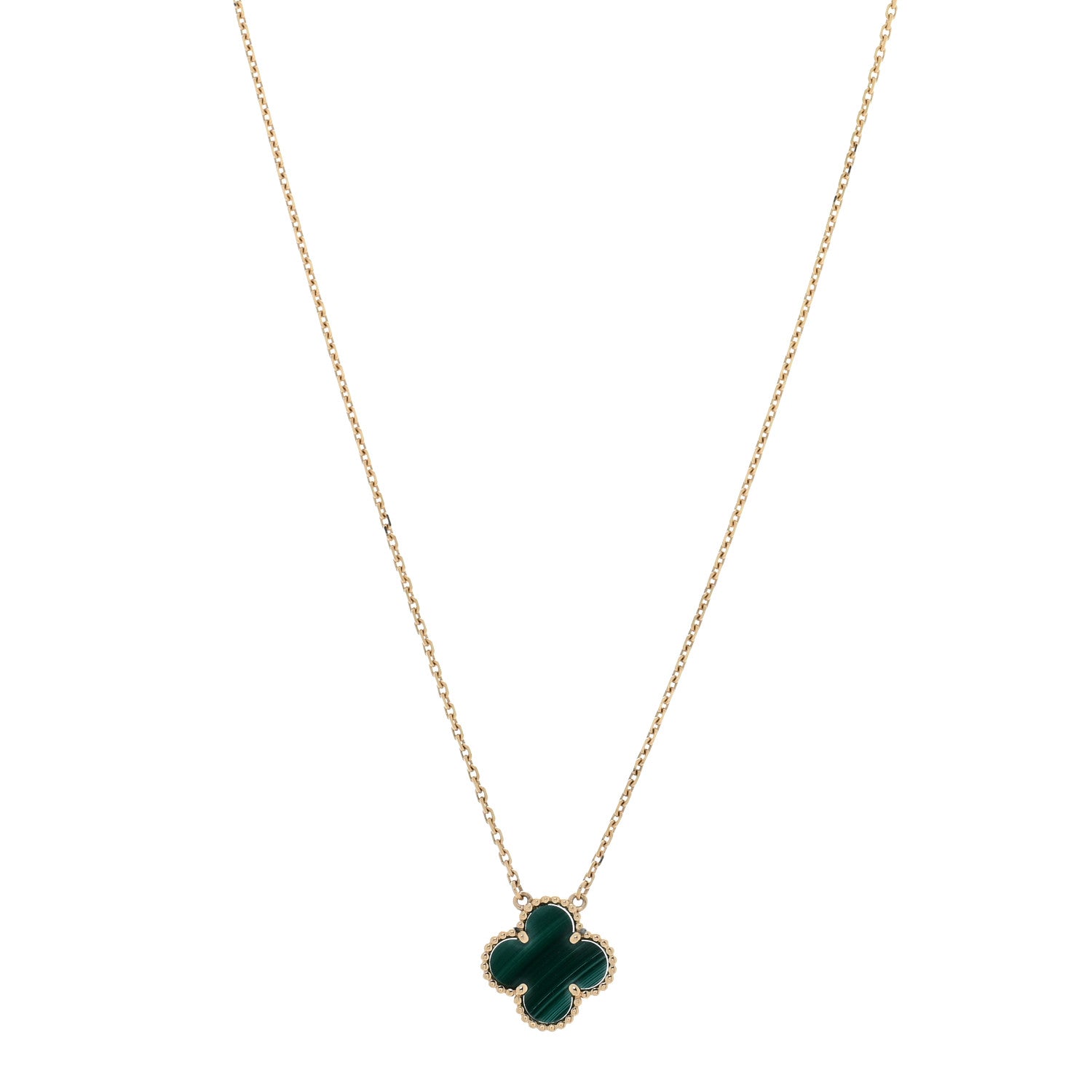 Van Cleef & Arpels 18K Yellow Gold Malachite Vintage Alhambra Pendant Necklace 1 of 4