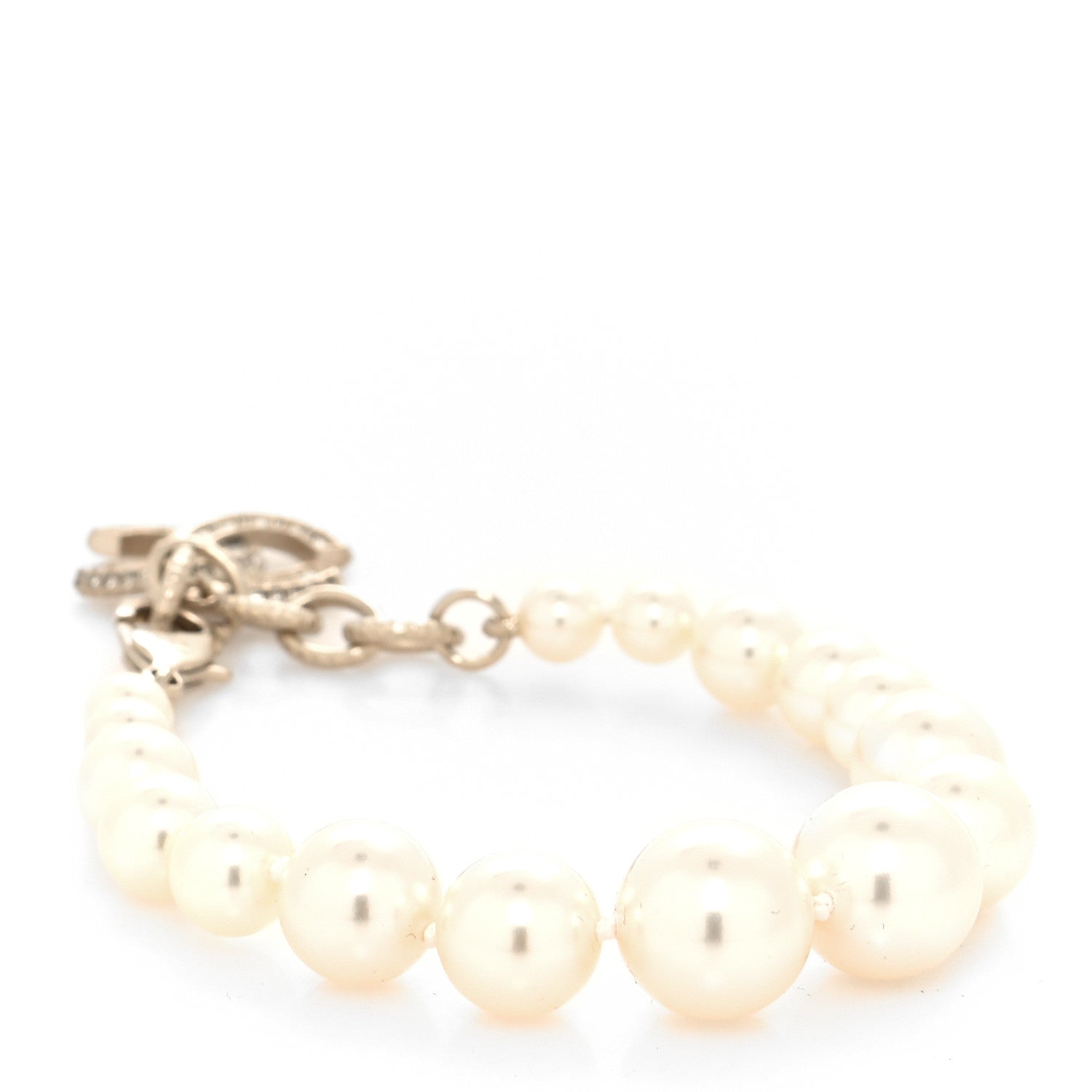 Chanel Graduated Pearl Crystal CC Bracelet Gold 3 of 4