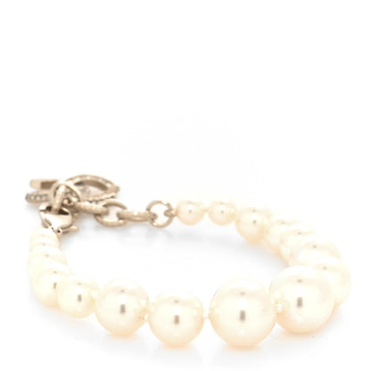 Chanel Graduated Pearl Crystal CC Bracelet Gold 3 of 4