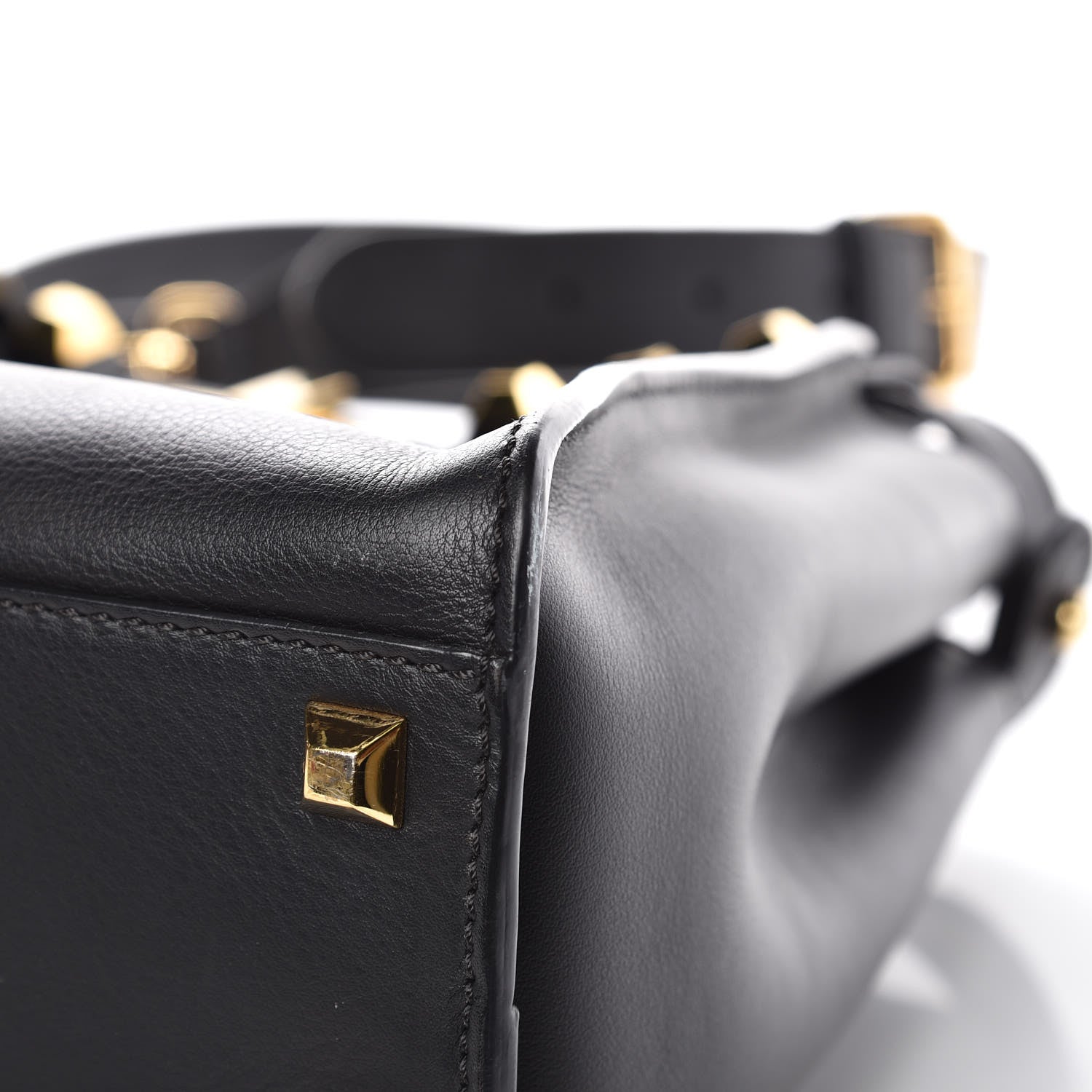 Fendi Vitello Seta Gold Studded Medium Peekaboo Iconic Satchel Black 10 of 11
