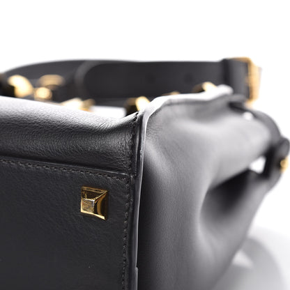 Fendi Vitello Seta Gold Studded Medium Peekaboo Iconic Satchel Black 10 of 11