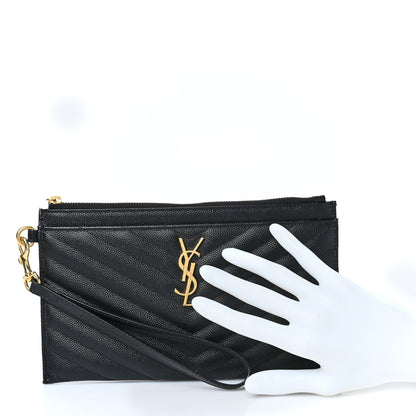 Saint Laurent Grain De Poudre Chevron Monogram Large Bill Pouch Black 2 of 9