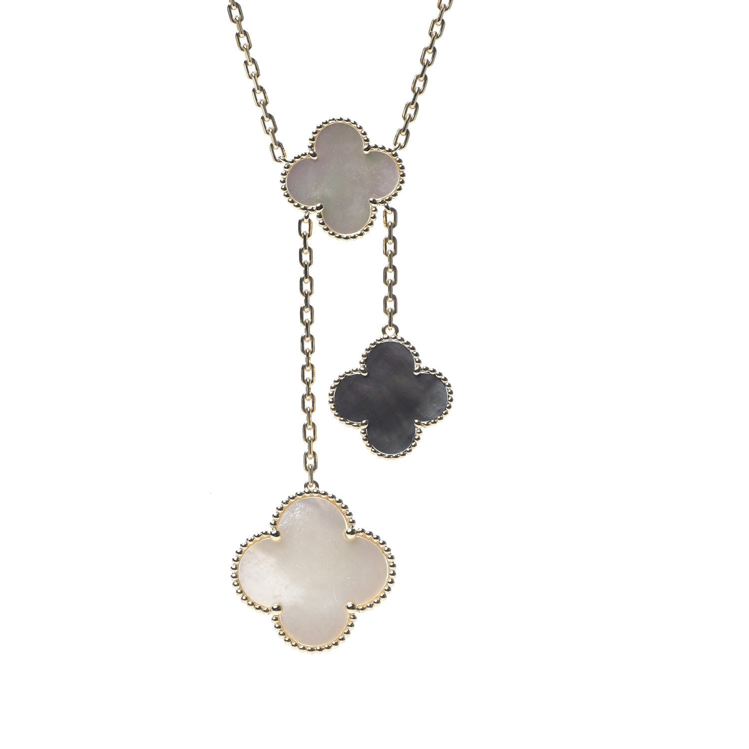 Van Cleef & Arpels 18K Yellow Gold Mother of Pearl Onyx 6 Motifs Magic Alhambra Necklace 3 of 7