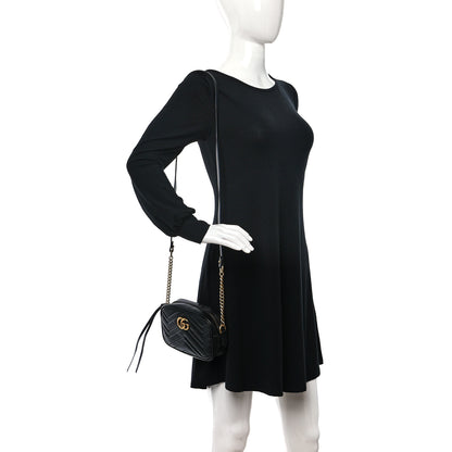 Gucci Calfskin Matelasse Mini GG Marmont Chain Shoulder Bag Black 2 of 9