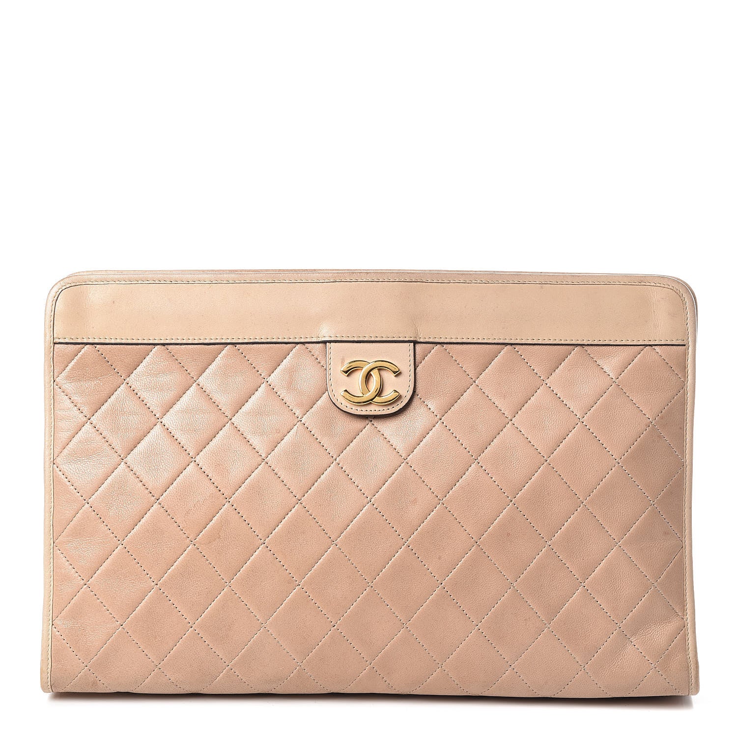 Chanel Lambskin Quilted Clutch Beige 1 of 16