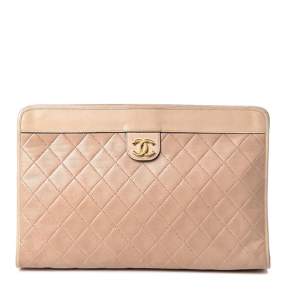 Chanel Lambskin Quilted Clutch Beige 1 of 16