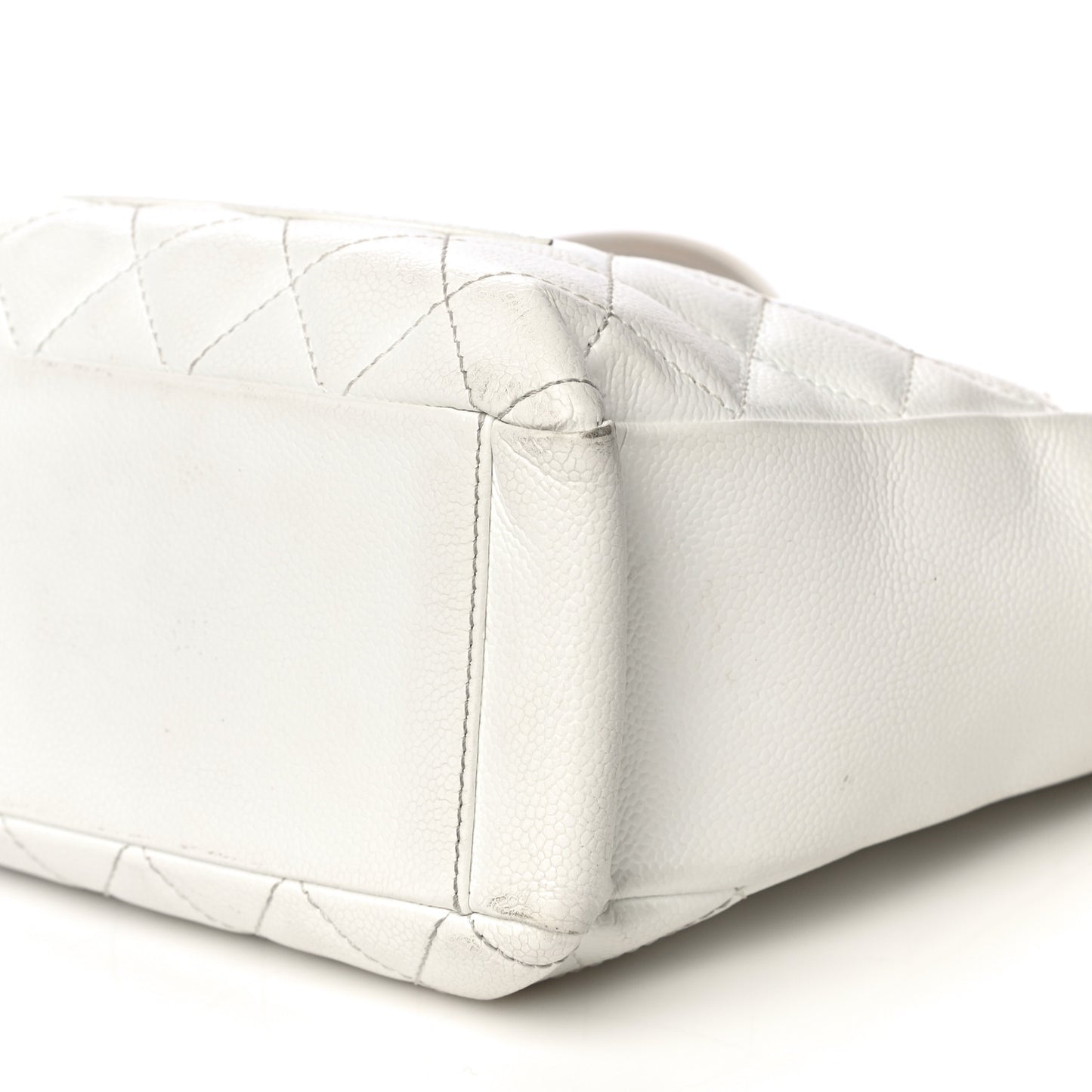 Caviar Quilted Petit Shopping Tote PST White
