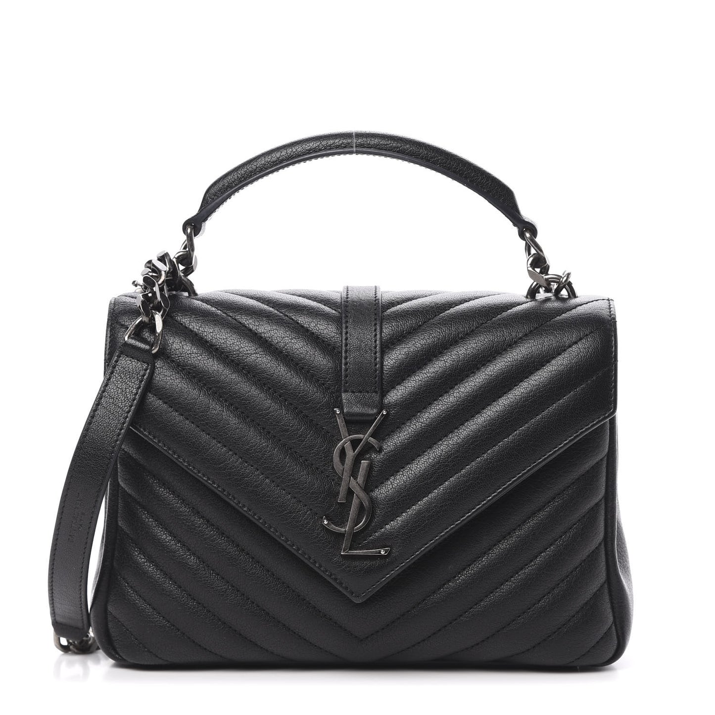 Sheepskin Matelasse Chevron Monogram Medium College Bag Black