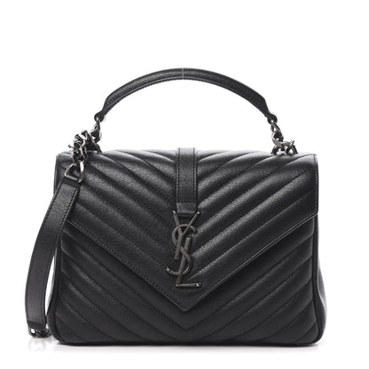 Saint Laurent Sheepskin Matelasse Chevron Monogram Medium College Bag Black 1 of 11