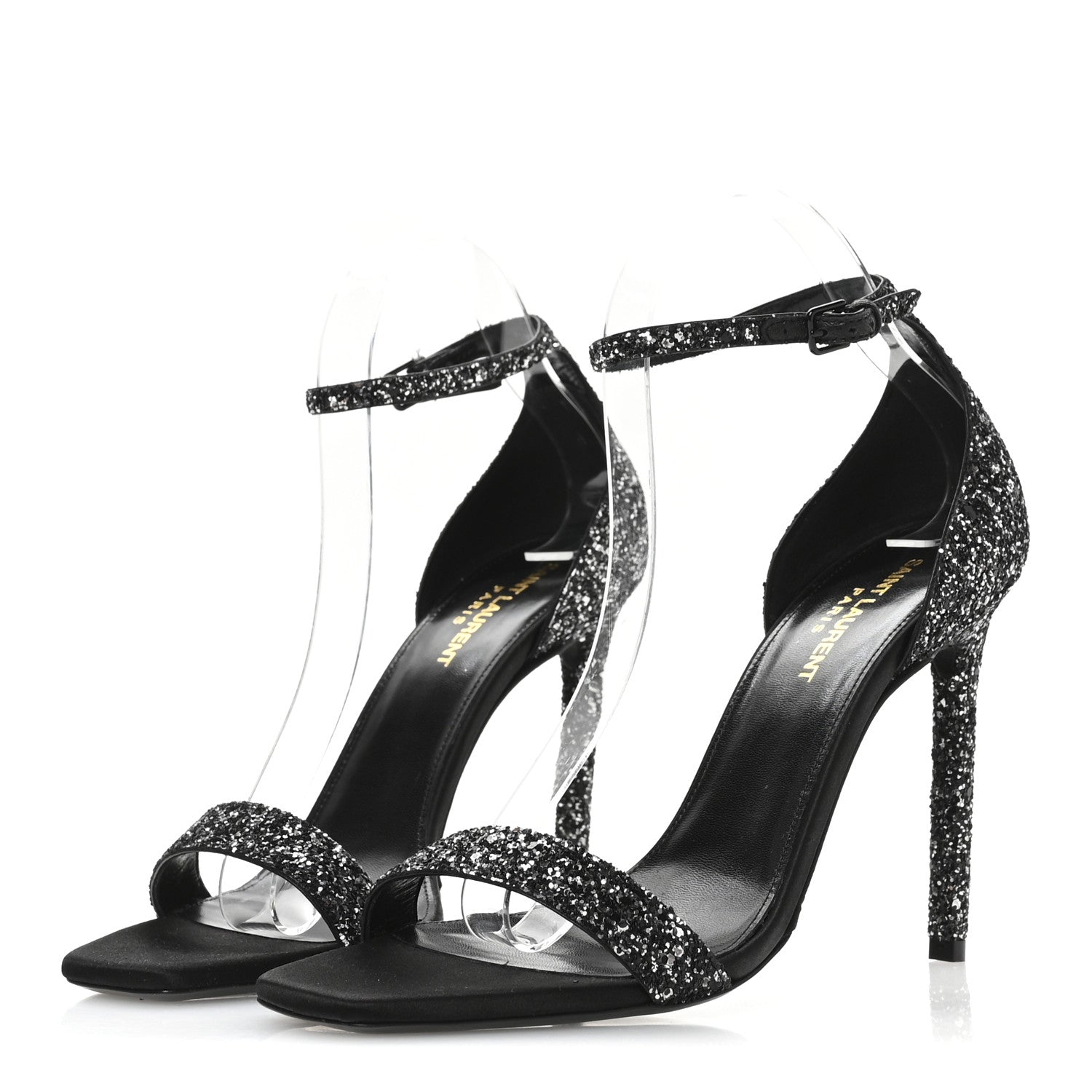 Saint Laurent Glitter Amber 105 Ankle Strap Sandals 39.5 Black 4 of 10