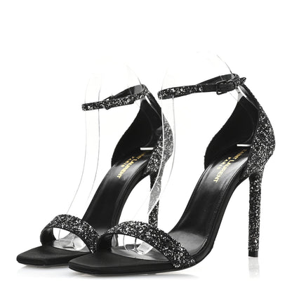Saint Laurent Glitter Amber 105 Ankle Strap Sandals 39.5 Black 4 of 10