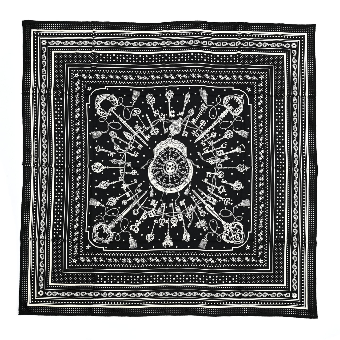 Cashmere Silk Les Cles Bandana Shawl 140 Black White