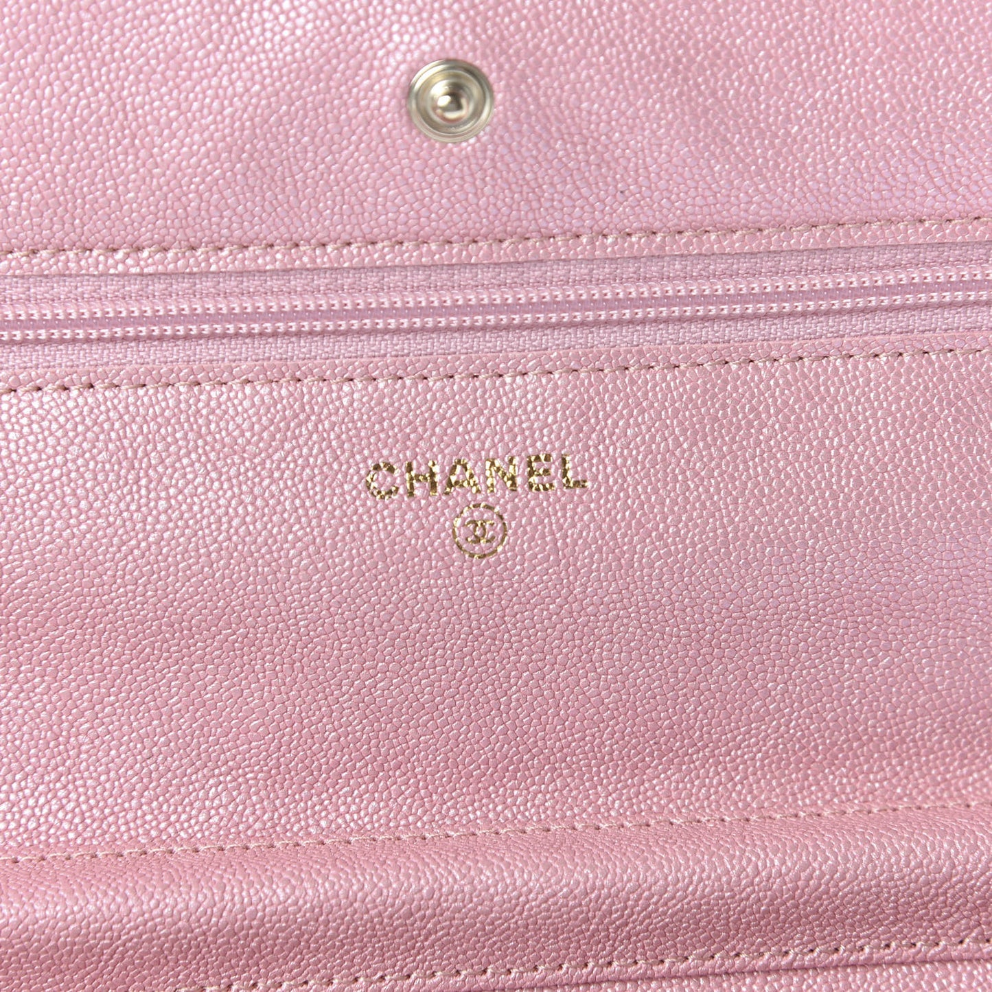 Iridescent Caviar Quilted Wallet on Chain WOC Rose Pink