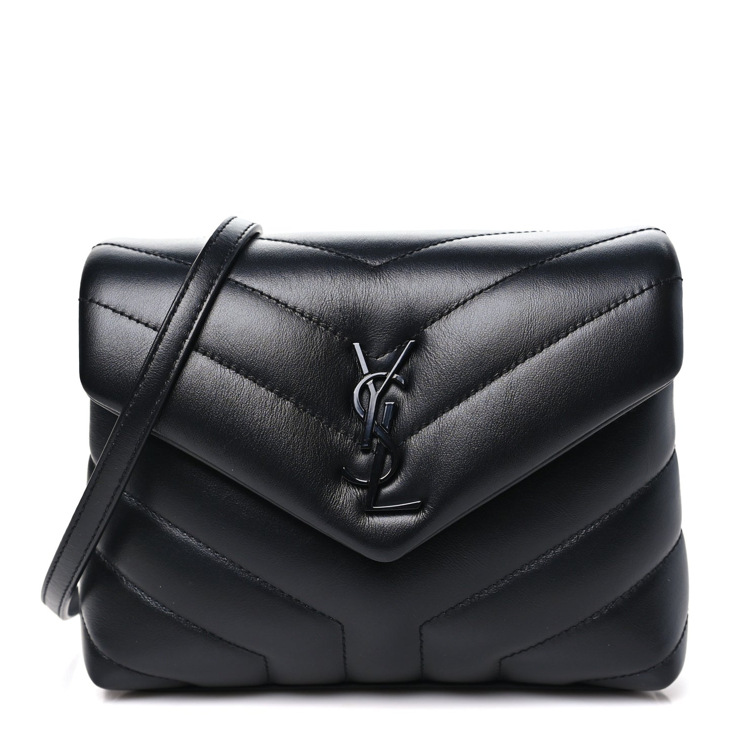 Calfskin Y Quilted Monogram Monochrome Toy Loulou Crossbody Bag Black