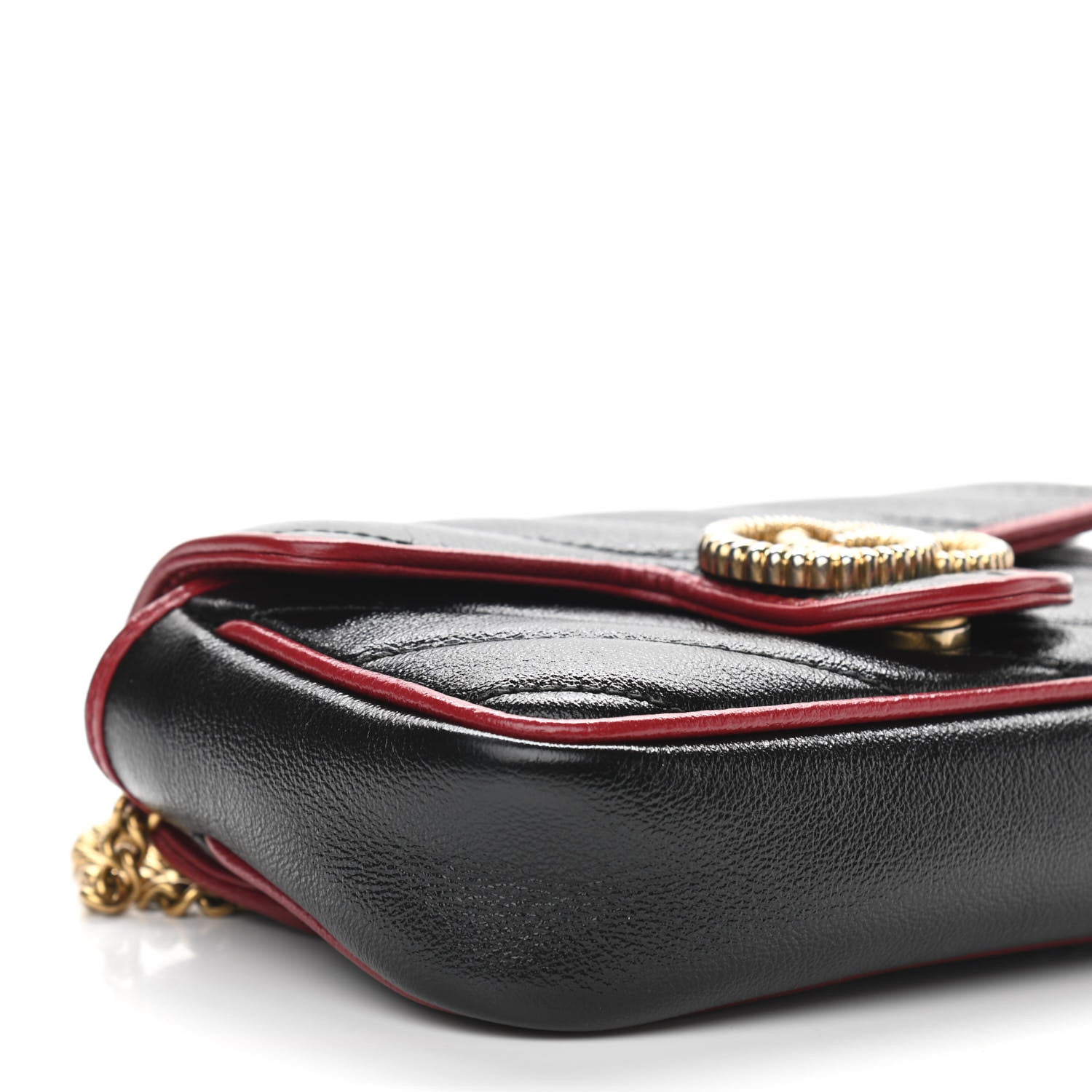 Gucci Vintage Effect Calfskin Matelasse Diagonal Super Mini Torchon GG Marmont Shoulder Bag Black Romantic Cherry 9 of 10