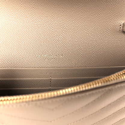 Saint Laurent Grain De Poudre Matelasse Chevron Monogram Envelope Chain Wallet Dark Beige 10 of 19
