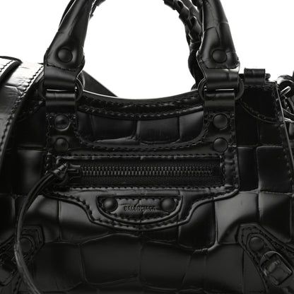 Balenciaga Semi Shiny Calfskin Crocodile Embossed Neo Classic Black Hardware Nano City Crossbody Black 7 of 9