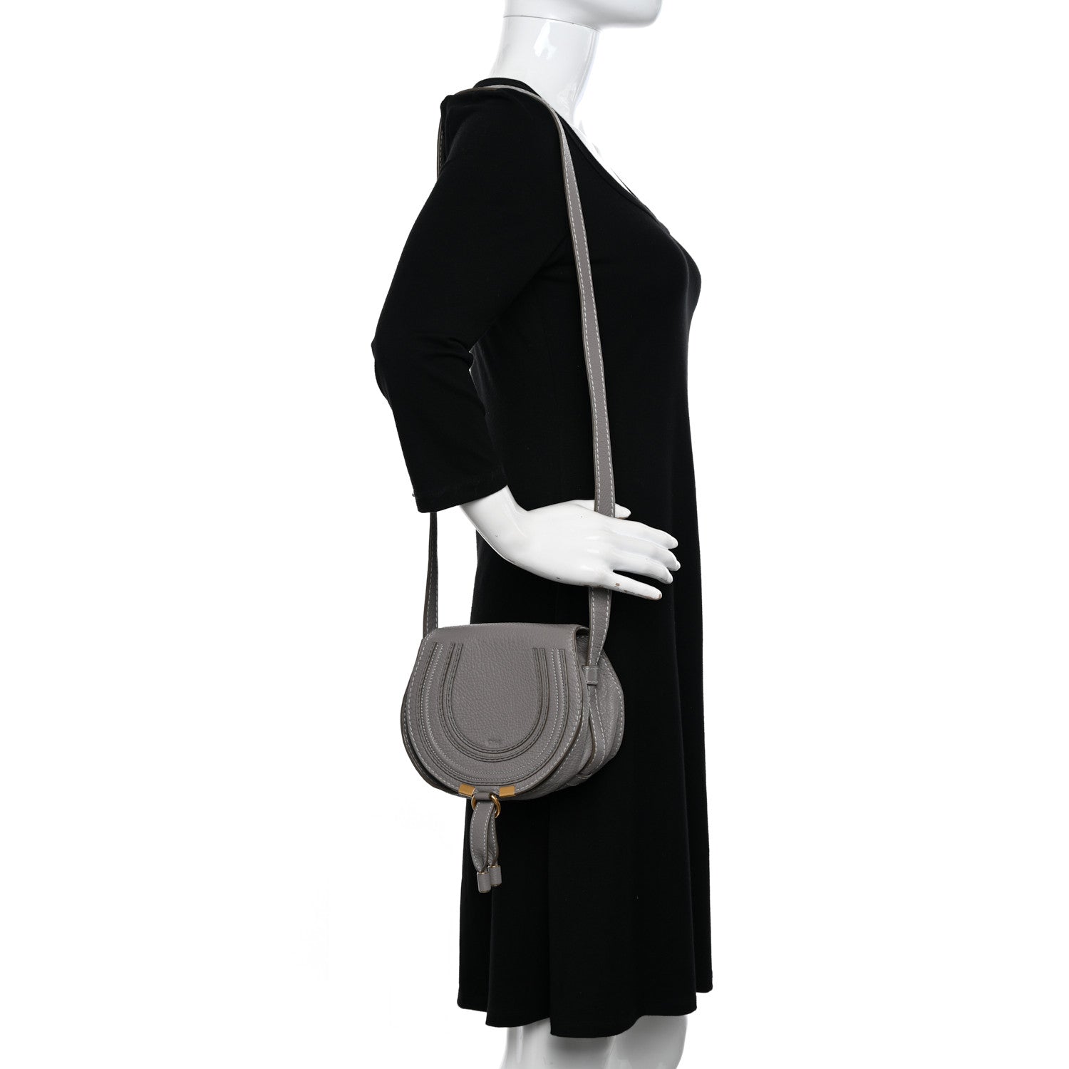 Chloe Grained Calfskin Small Marcie Saddle Bag Cashmere Grey 2 of 12