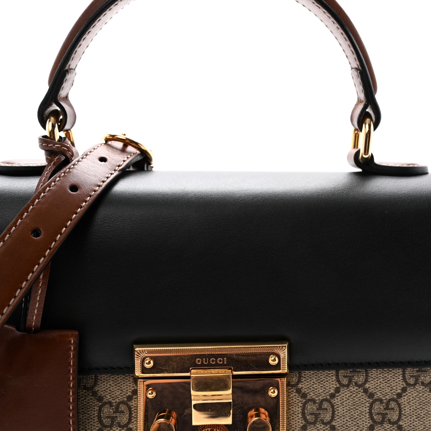 Gucci GG Supreme Monogram Calfskin Small Padlock Top Handle Bag Beige Black Cuir 8 of 10