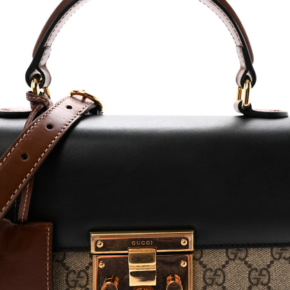 Gucci GG Supreme Monogram Calfskin Small Padlock Top Handle Bag Beige Black Cuir 8 of 10