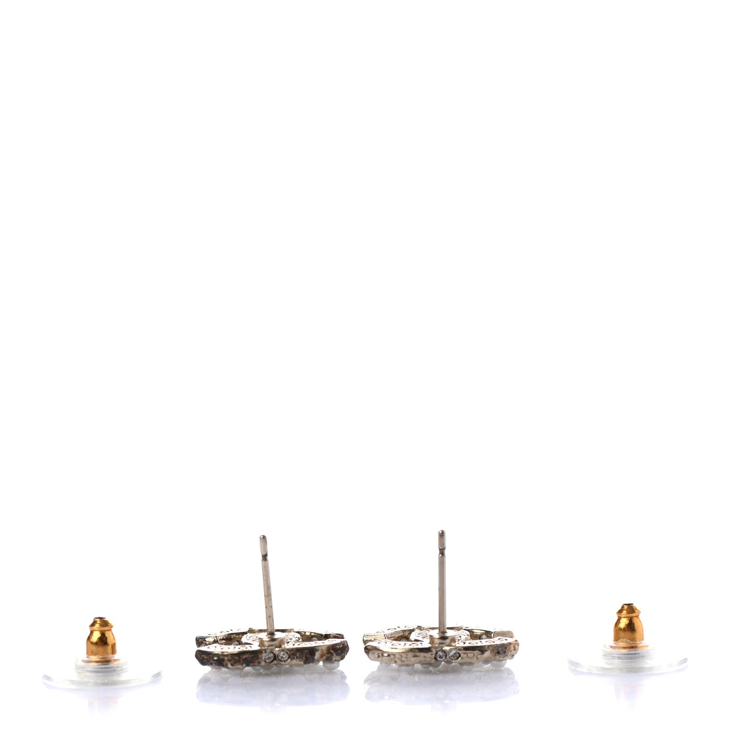 Chanel Pearl Crystal CC Earrings Light Gold 3 of 5