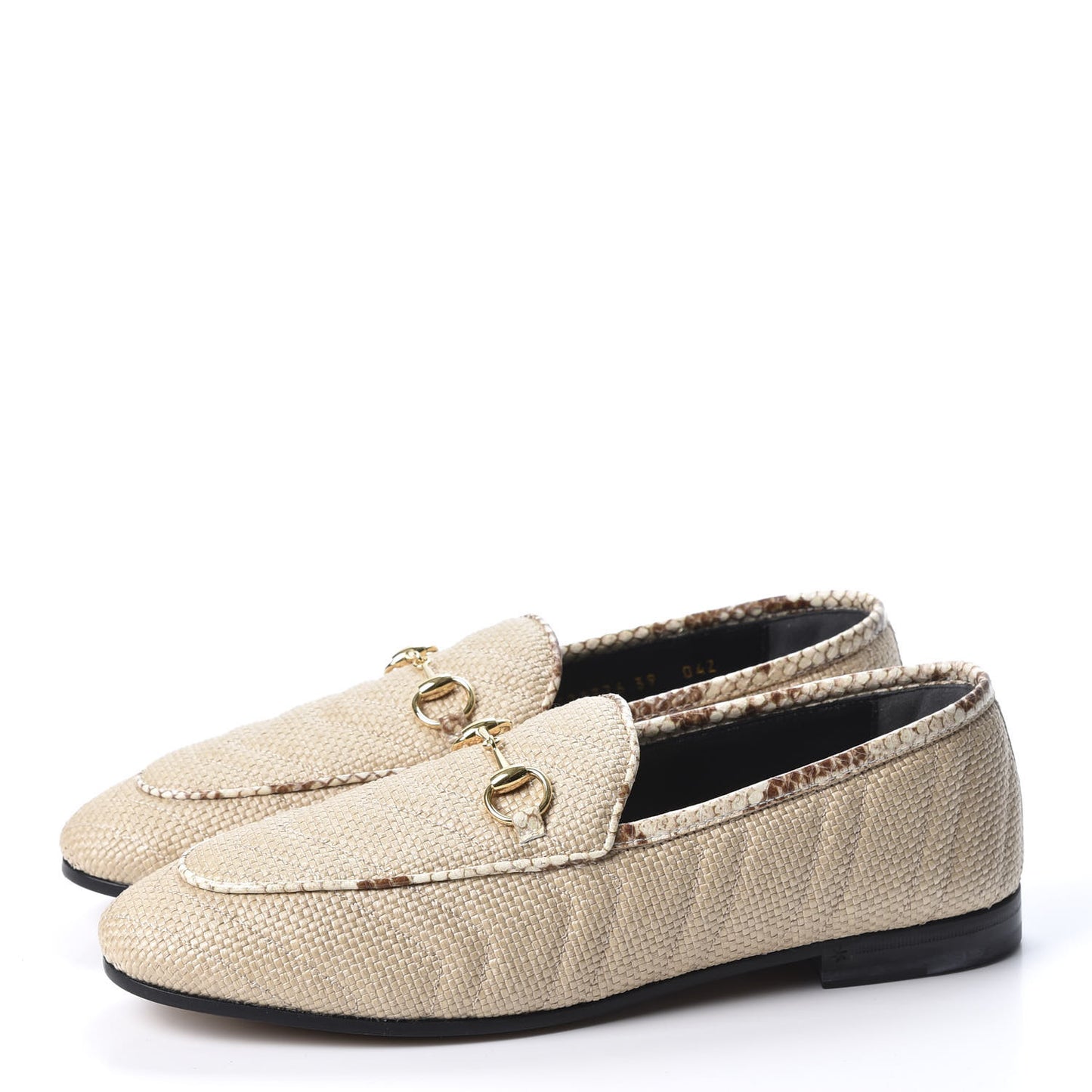 Raffia Elaphe Matelasse Horsebit Womens Jordaan Loafers 39 Natural Cream Brown