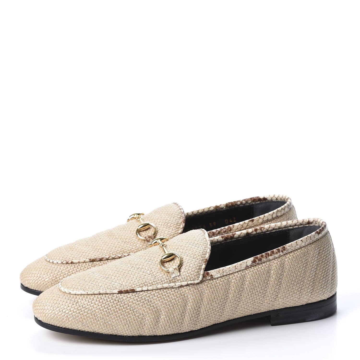 Gucci Raffia Elaphe Matelasse Horsebit Womens Jordaan Loafers 39 Natural Cream Brown 3 of 10