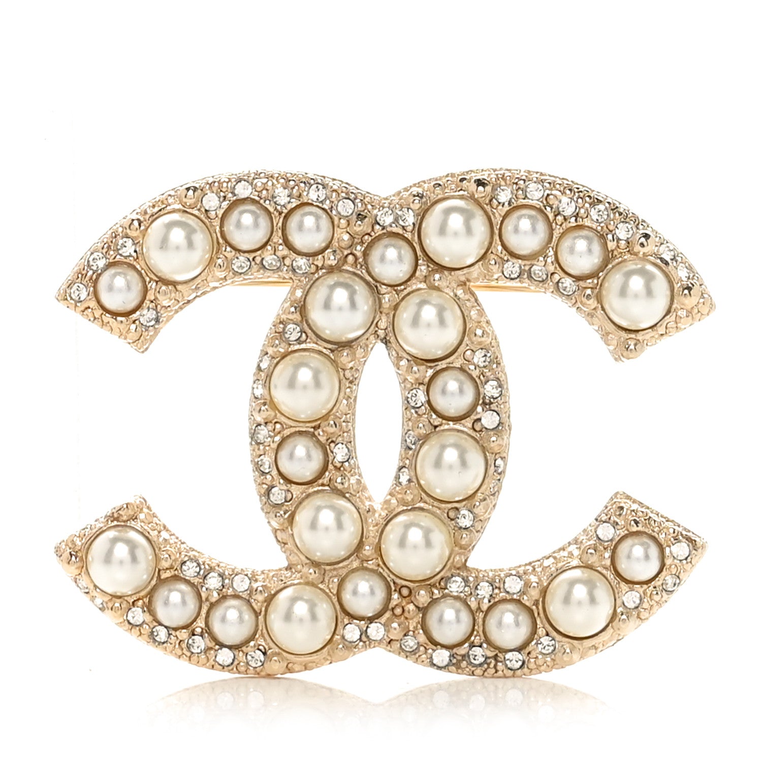Chanel Metal Crystal Graduated Pearl CC Brooch Gold 1 of 4