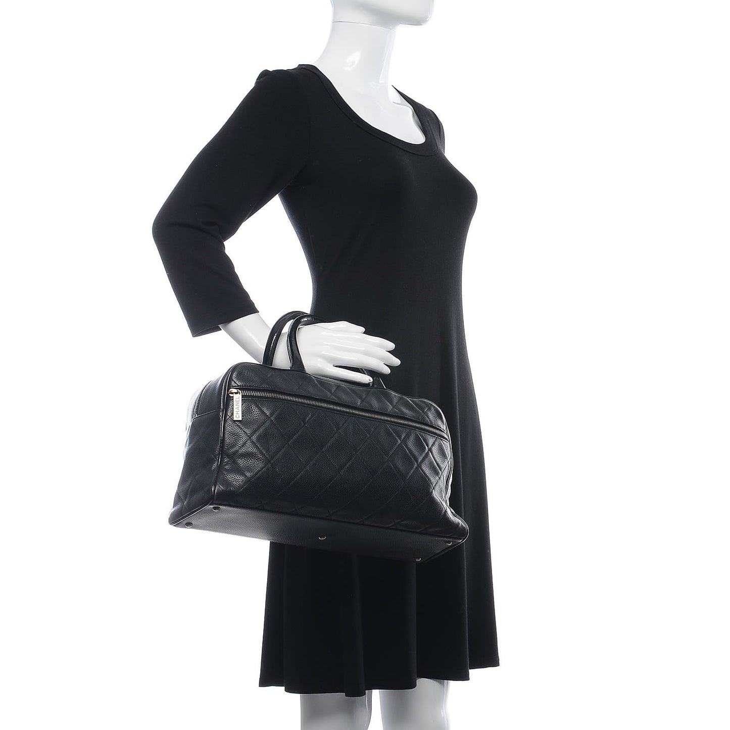 Caviar Patent Quilted Large Bowler Black