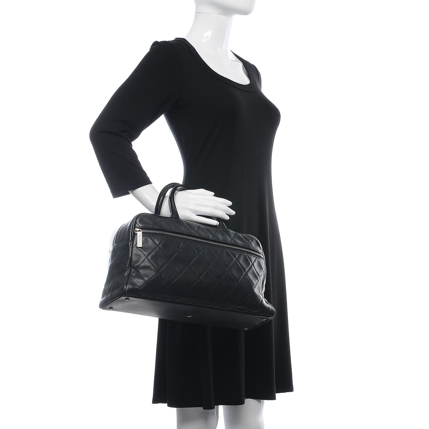 Chanel Caviar Patent Quilted Large Bowler Black 2 of 17