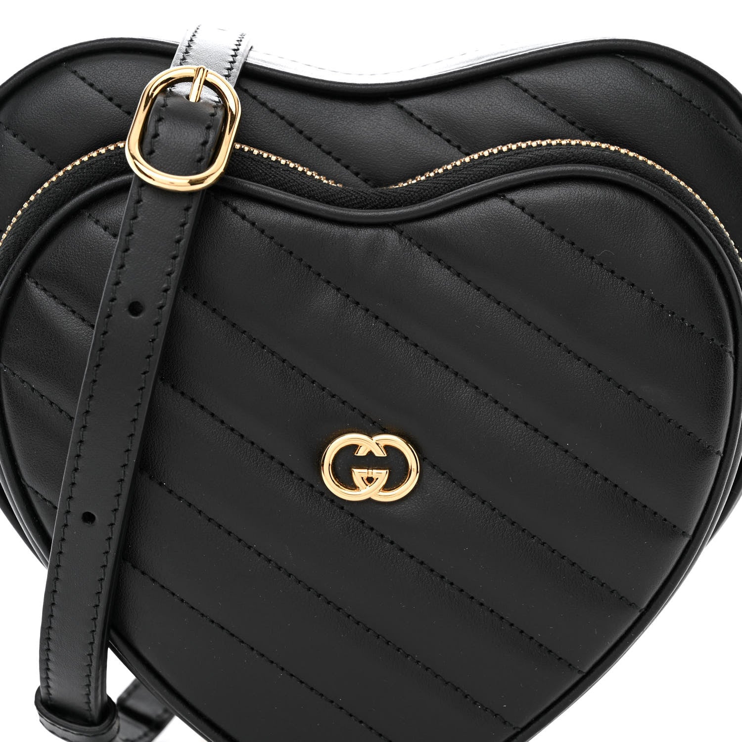 Gucci Calfskin Matelasse Diagonal Mini Interlocking G Heart Shoulder Bag Black 9 of 11