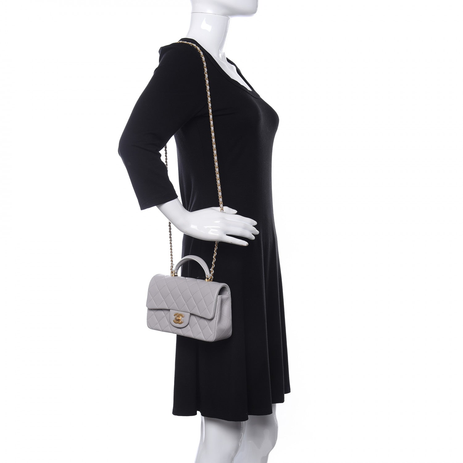 Chanel Lambskin Quilted Mini Top Handle Rectangular Flap Grey 2 of 12