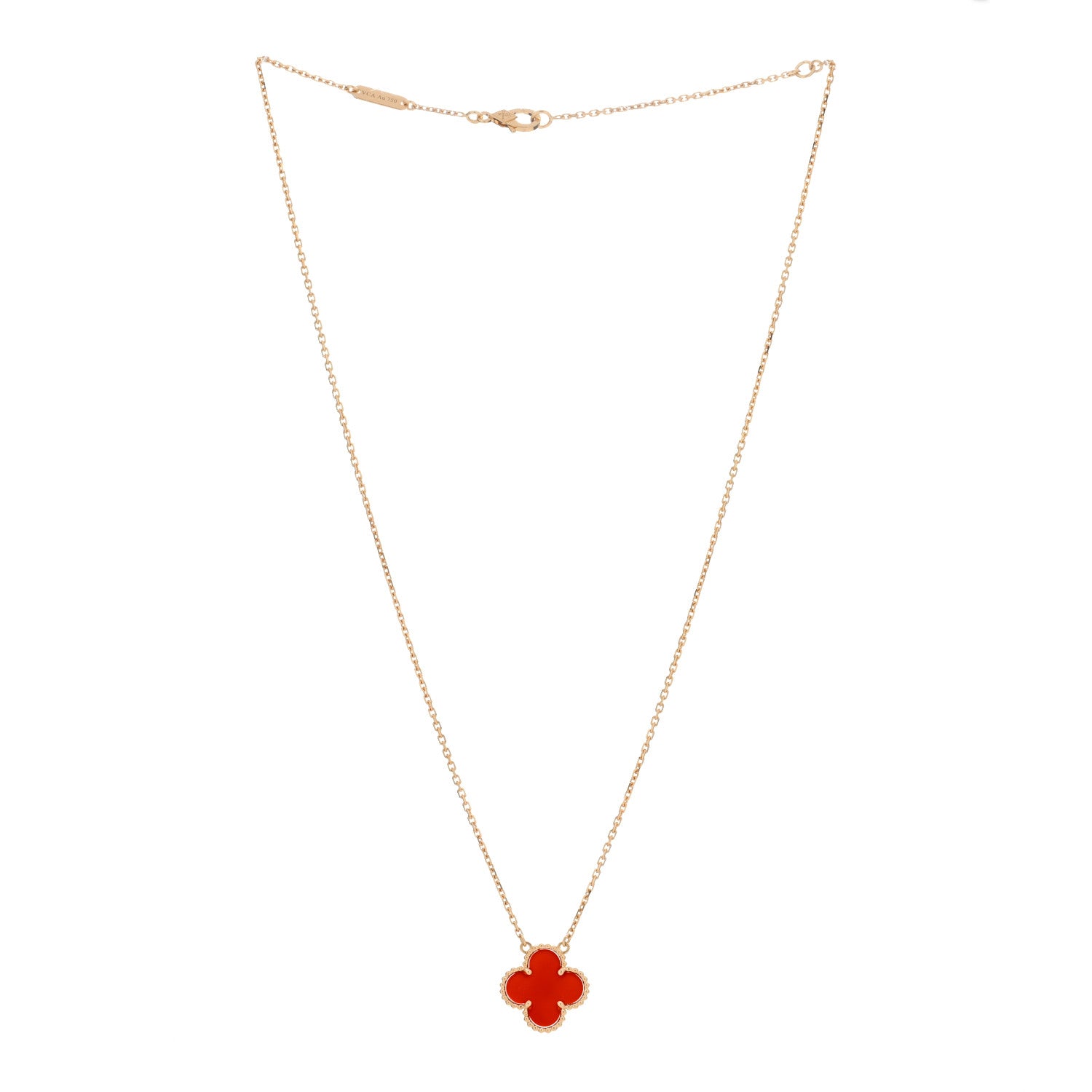 Van Cleef & Arpels 18K Yellow Gold Carnelian Vintage Alhambra Pendant Necklace 2 of 4