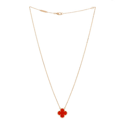 Van Cleef & Arpels 18K Yellow Gold Carnelian Vintage Alhambra Pendant Necklace 2 of 4