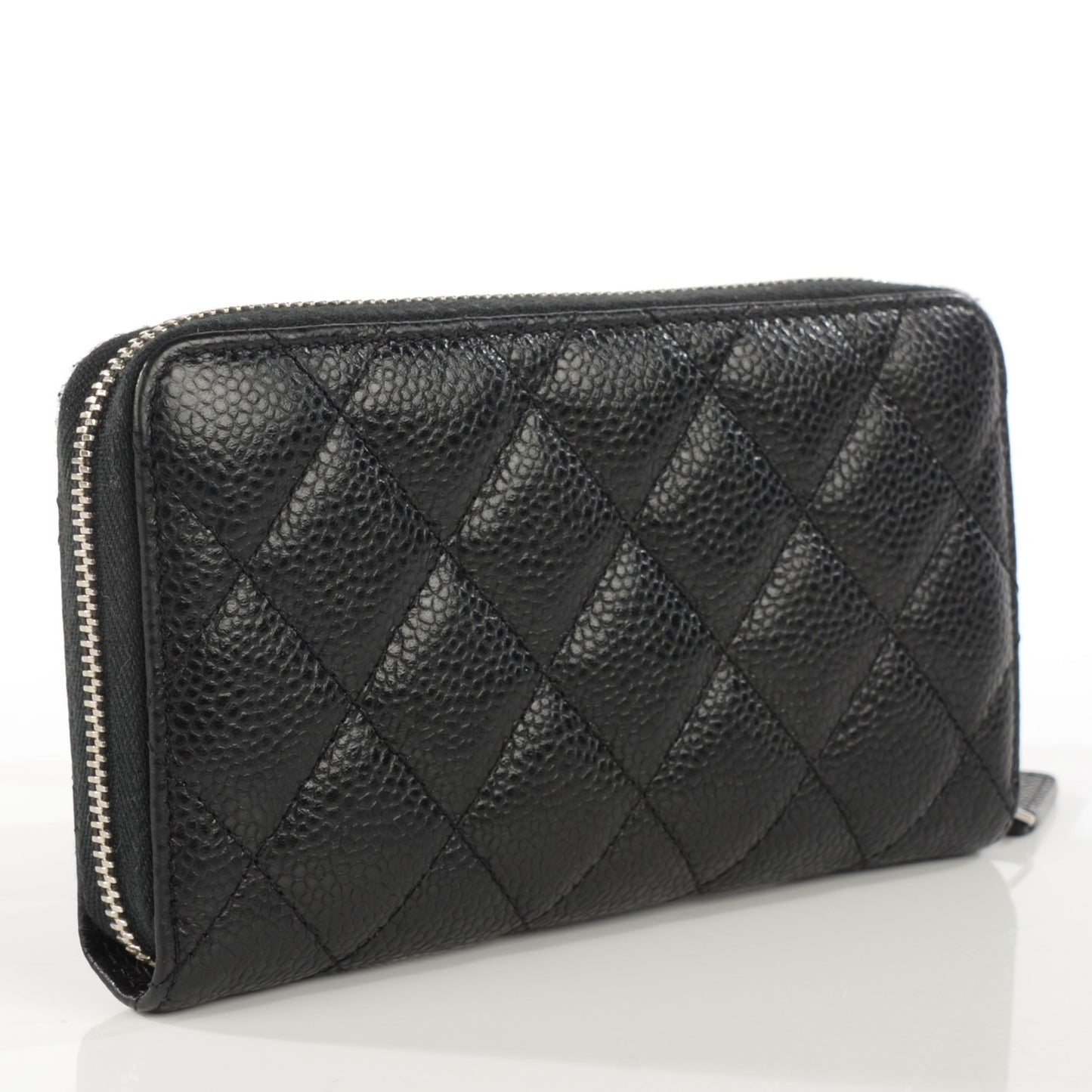 Caviar Quilted Small Gusset Zip Around Wallet Black
