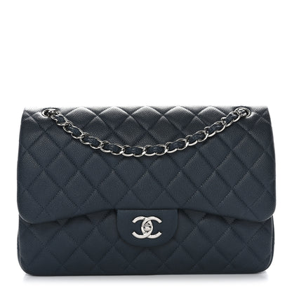 Chanel Caviar Quilted Jumbo Double Flap Blue 1 of 13
