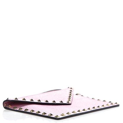Valentino Garavani Metallic Pebbled Calfskin Medium Rockstud Envelope Flat Wristlet Pouch Giacinto 4 of 9