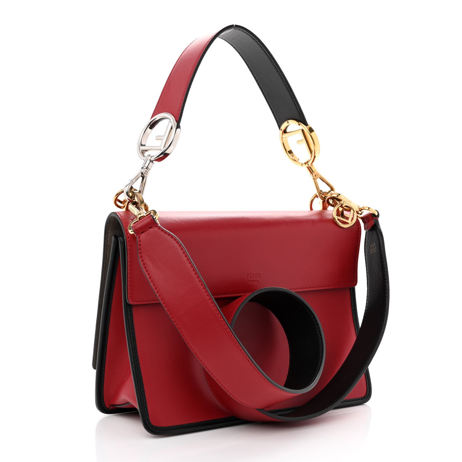 Fendi Vitello Century F is Fendi Bi-Color FF 1974 Embossed Kan I Shoulder Bag Fragola Maya Black 3 of 12